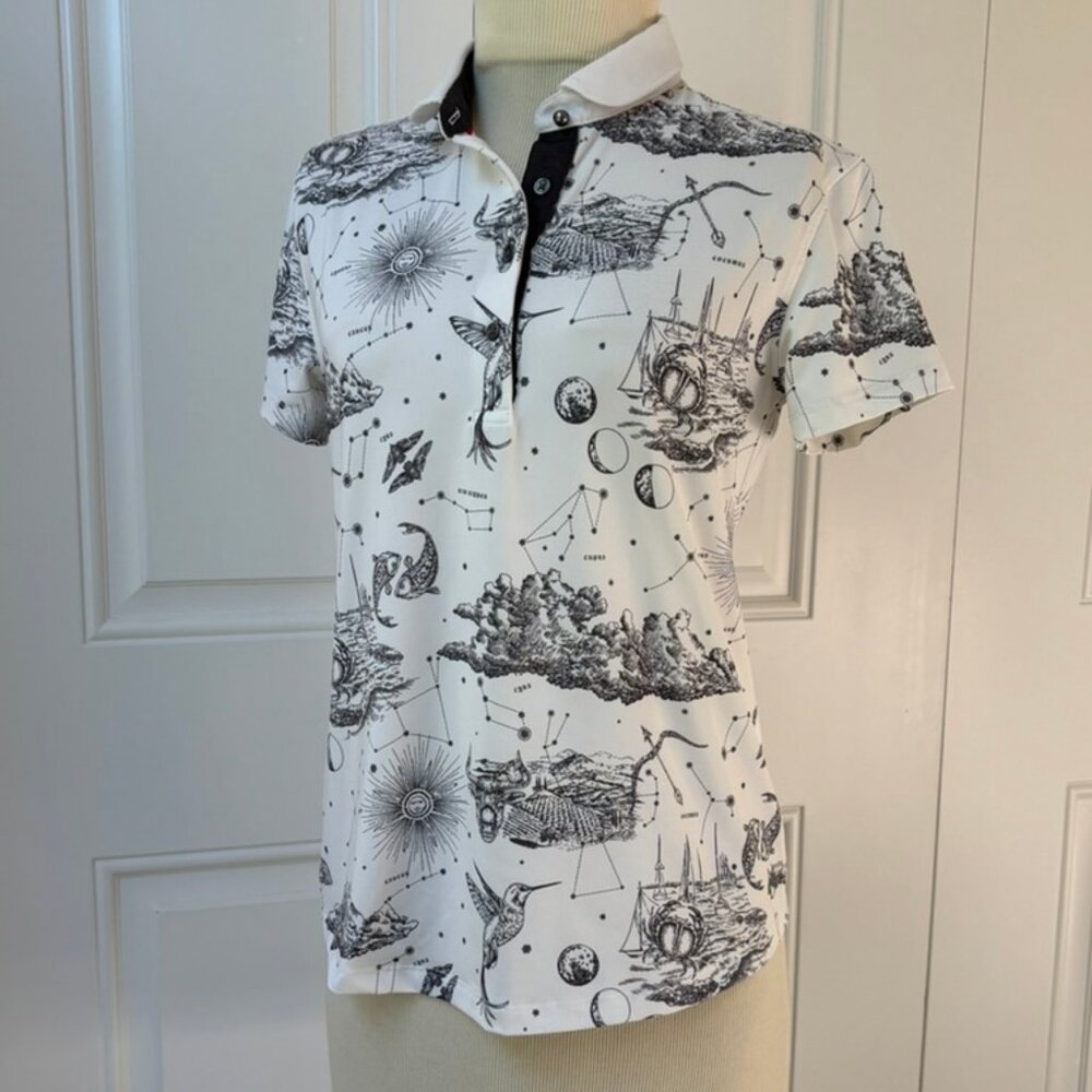Greyson Dreamers Toile Short Sleeve Polo Arctic color